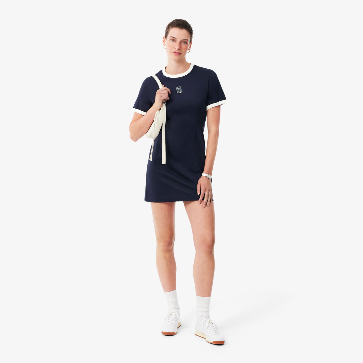 Lacoste Kadın Flare Fit Kısa Kollu Bisiklet Yaka Lacivert Elbise
