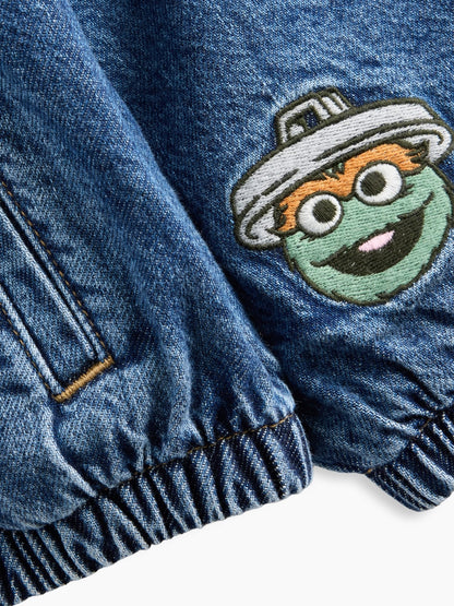 Koyu Mavi Sesame Street Denim Kapüşonlu Ceket