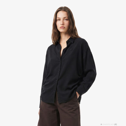 Lacoste Relaxed Fit Kadın Siyah Gömlek