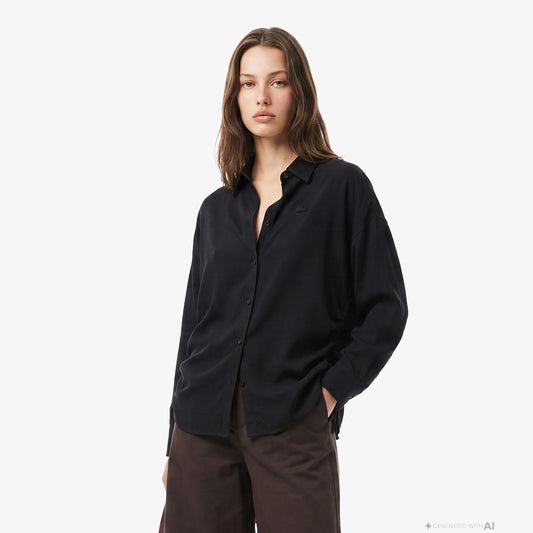 Lacoste Relaxed Fit Kadın Siyah Gömlek