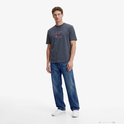 Calvin Klein Tricolor Monologo Graphic Erkek Mavi T-shirt