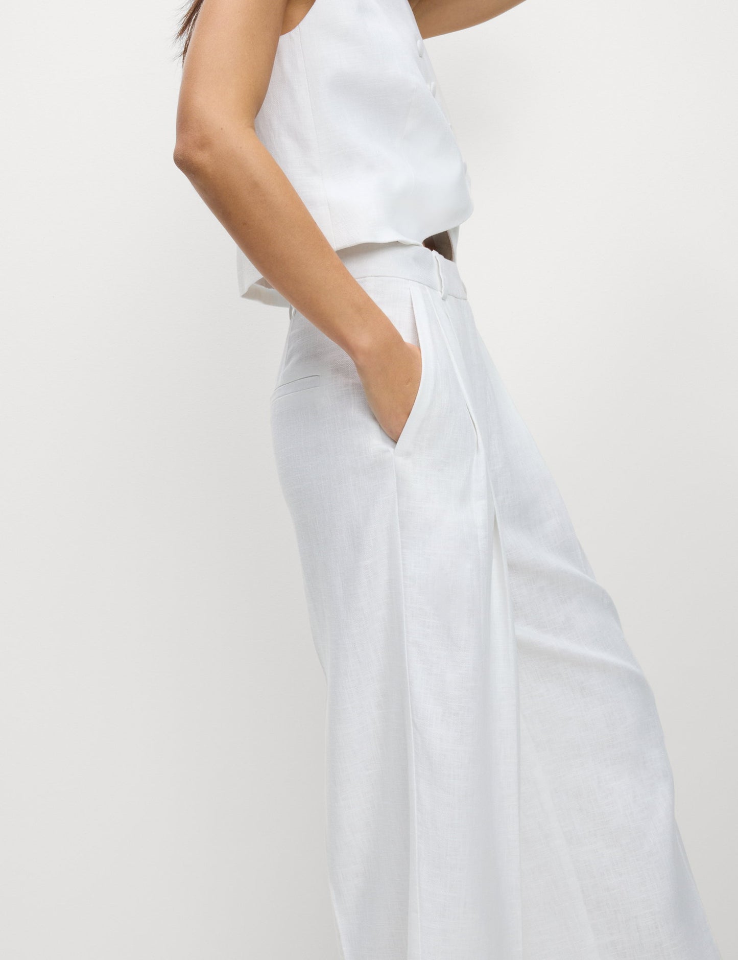 Keten Twill Wide Leg Pantolon