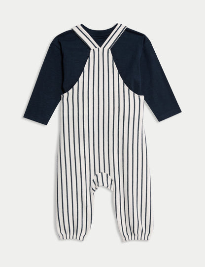 Pamuk Karışımlı Çizgili Salopet Takım (0–3 Yaş)