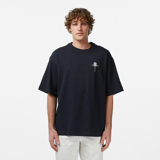 Lacoste Erkek Loose Fit Bisiklet Yaka Baskılı Koyu Gri T-shirt