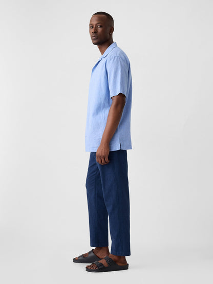 Koyu Mavi Keten Karışımlı Straight Utiliyt Easy Pantolon