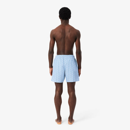Lacoste Monogram Erkek Mavi Deniz Şortu
