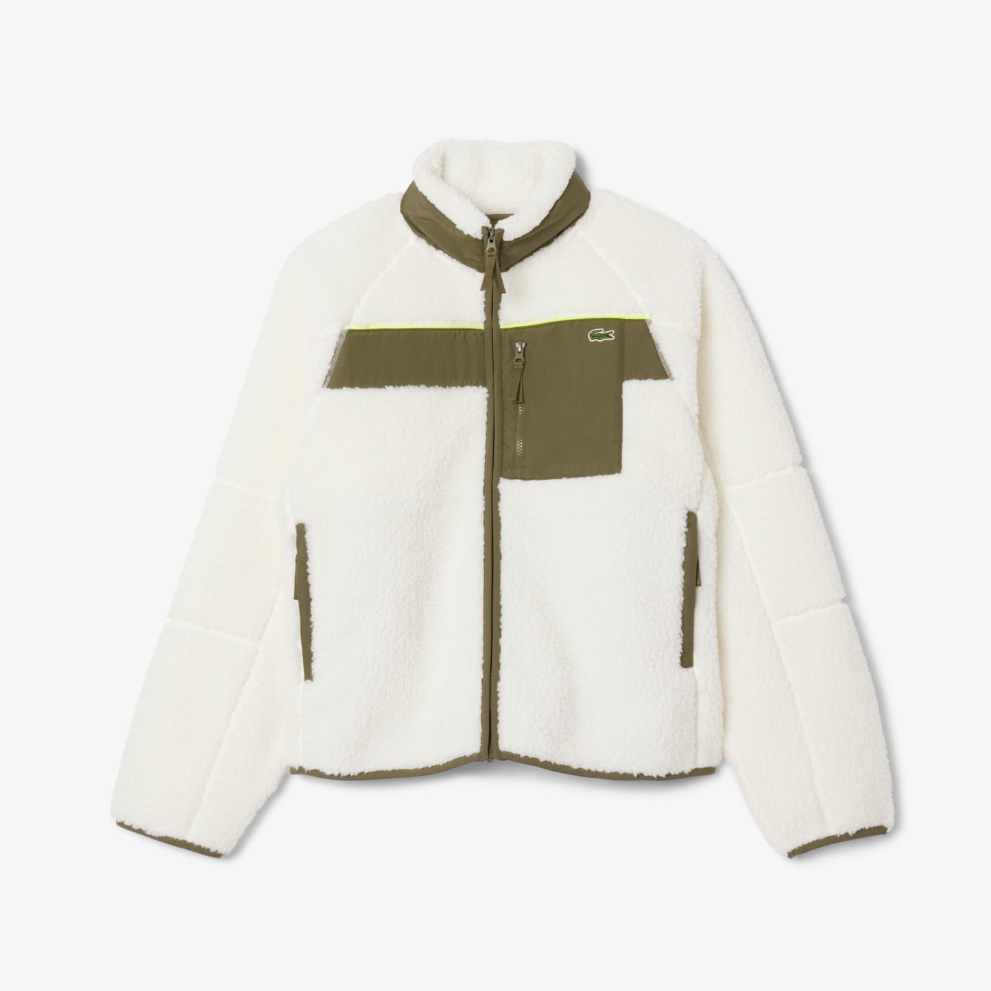 Lacoste Erkek Regular Fit Fermuarlı Renk Bloklu Beyaz Mont