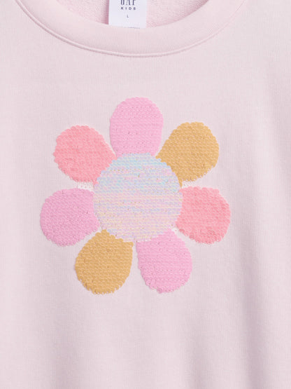 Açık Pembe Oversized Wedge Flippy-sequin Grafik Baskılı Sweatshirt