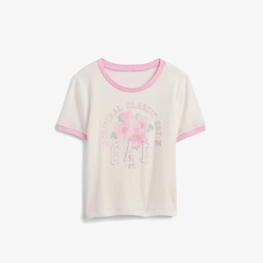 Gap Ringer Grafik Baskılı Çocuk Krem T-shirt