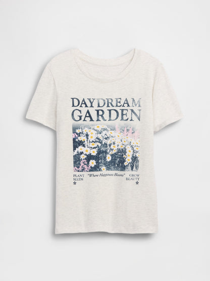 Açık Gri Grafik Baskılı T-shirt
