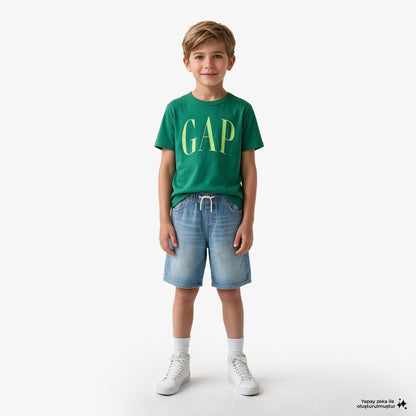 Gap V-frch Logo Arch Çocuk Yeşil T-shirt