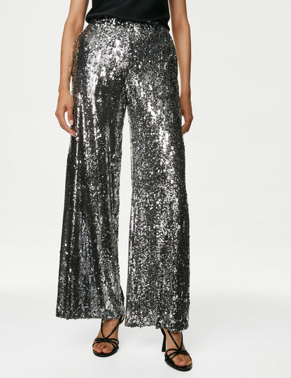 Payetli Wide Leg Pantolon