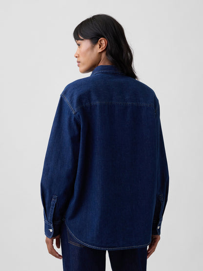 Koyu Mavi Oversized Denim Gömlek