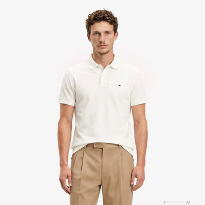 Tommy Hilfiger Classic Flag Erkek Beyaz Polo Yaka T-shirt