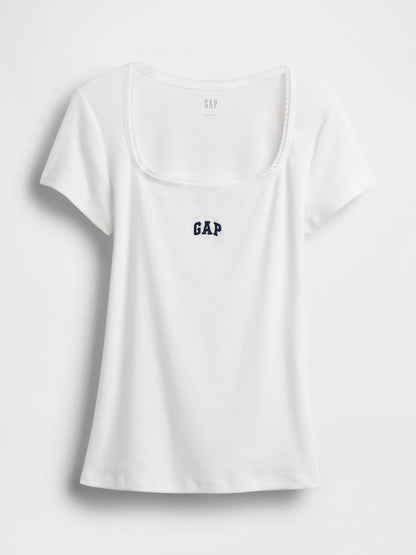 Beyaz Fitilli Gap Logo Scoopneck Üst