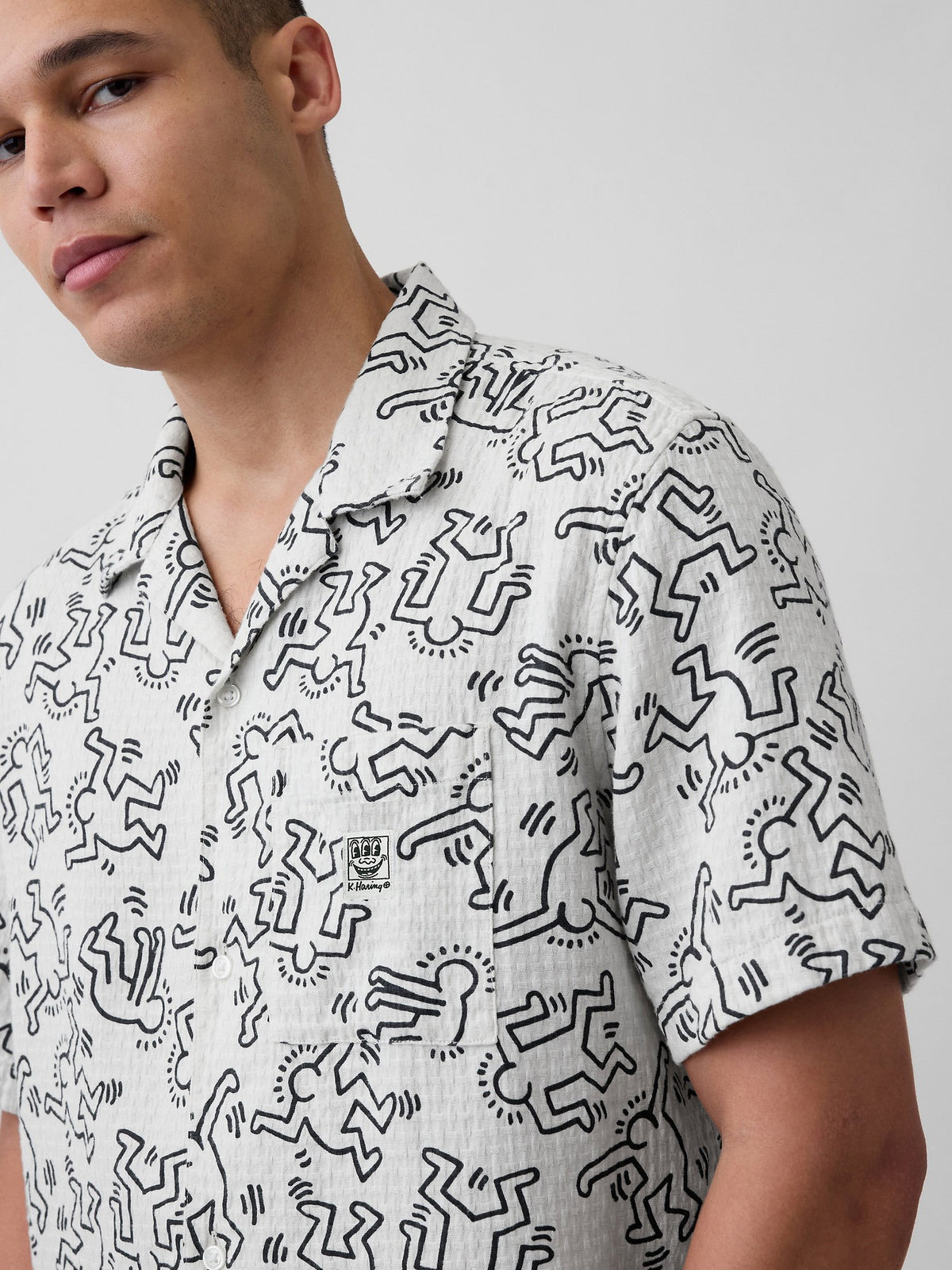 Kırık Beyaz Keith Haring Textured Gömlek