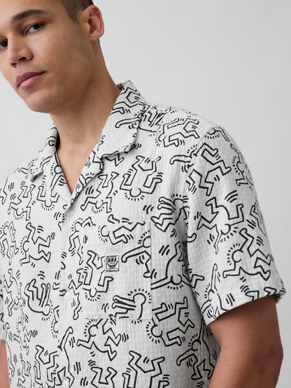 Kırık Beyaz Keith Haring Textured Gömlek