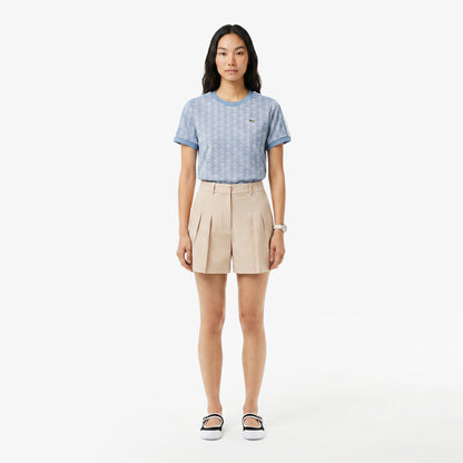 Lacoste Slim Fit Monogram Kadın Mavi T-shirt