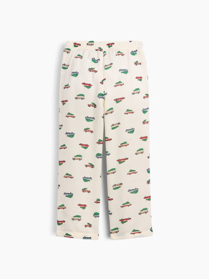 Krem X-mas Ağaç Flannel Pijama Altı