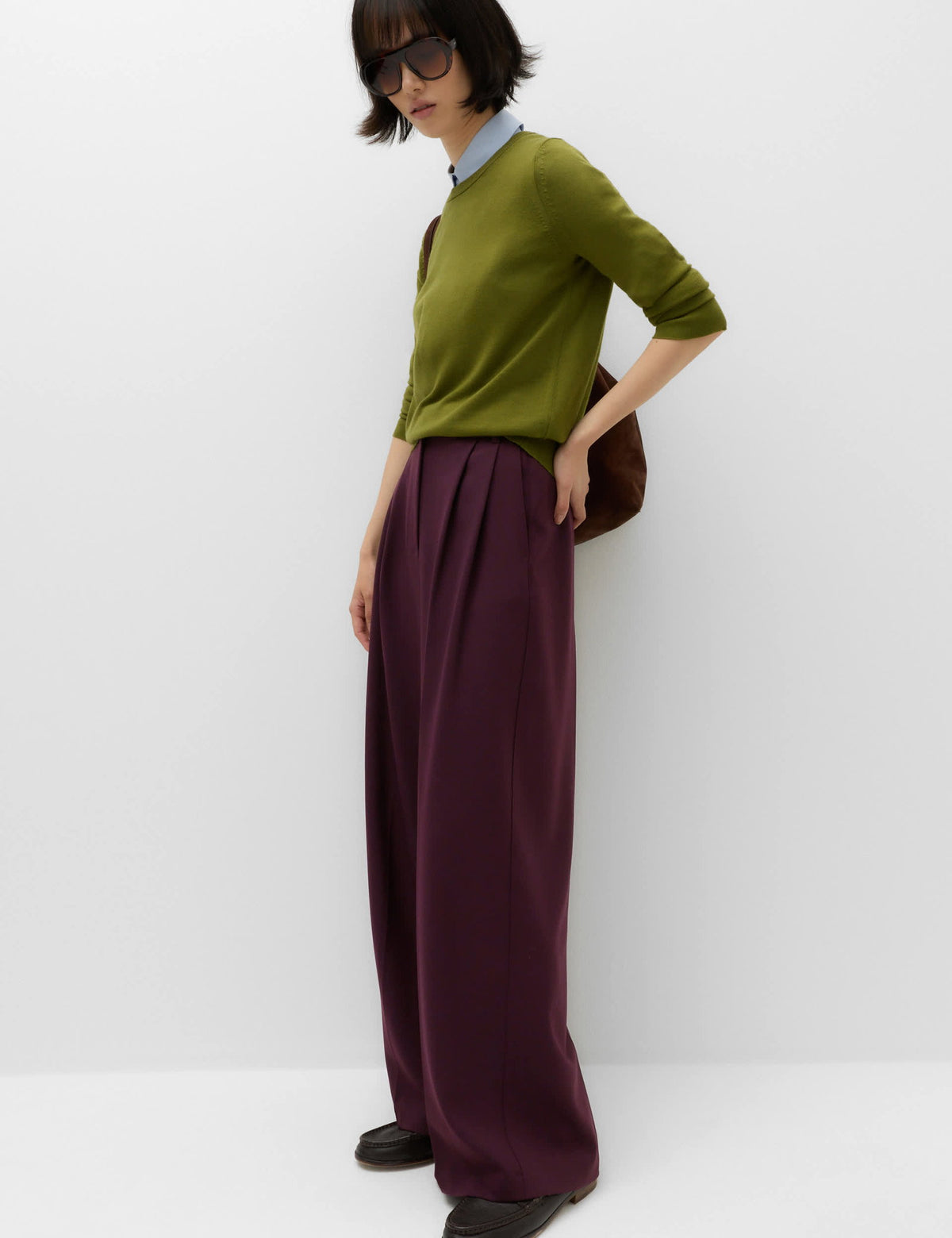 Yüksek Belli Çift Pileli Wide Leg Pantolon