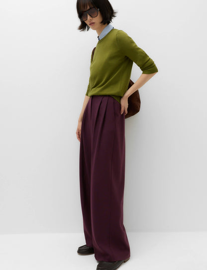 Yüksek Belli Çift Pileli Wide Leg Pantolon