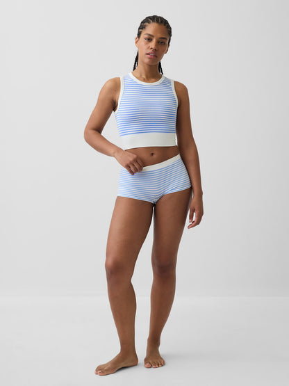 Açık Mavi Fitilli Seamless Crop Kolsuz Üst