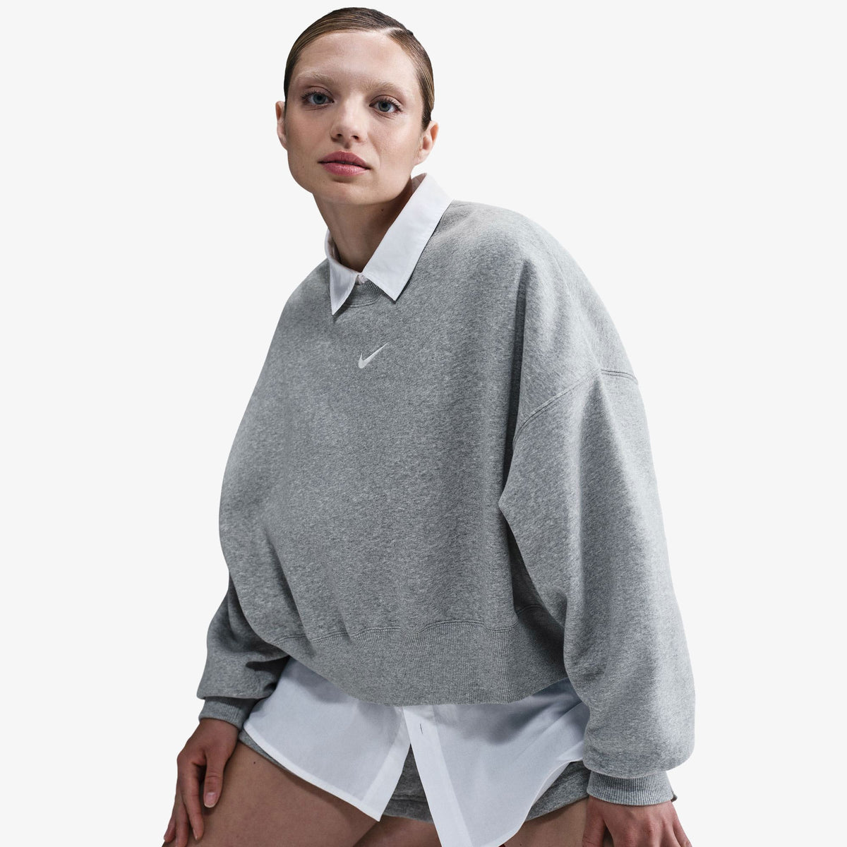 Nike Sportswear Phoenix Fleece Oversized Crew Kadın Gri Eşofman Üstü