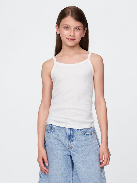 Beyaz Pointelle Fitilli Cami Bluz