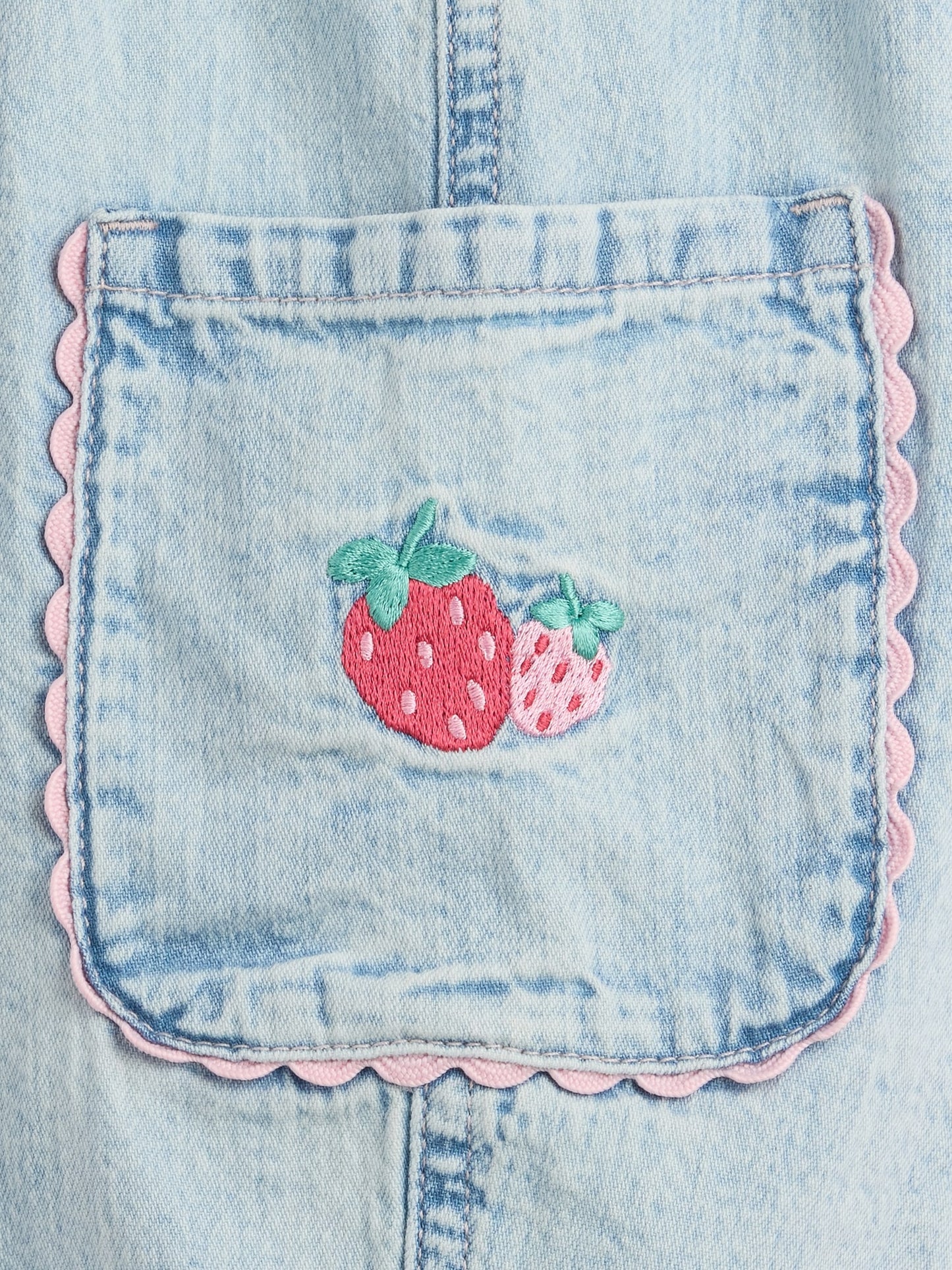 Açık Mavi Pull-on Çilek Işlemeli Kargo Barrel Jean Pantolon