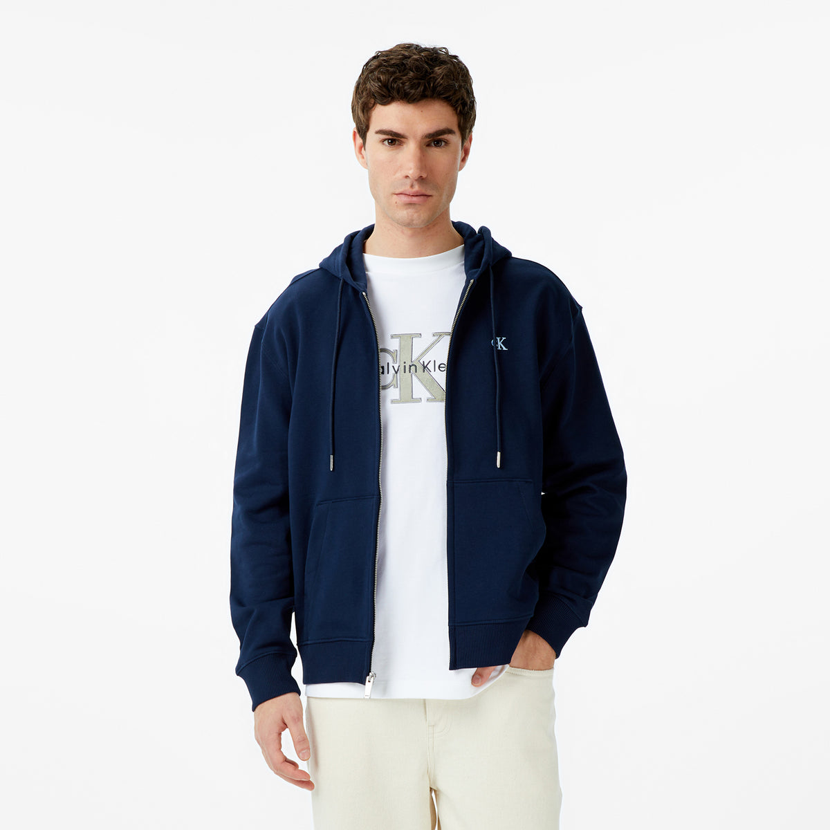 Calvin Klein Terry Monogram Erkek Mavi Hoodie