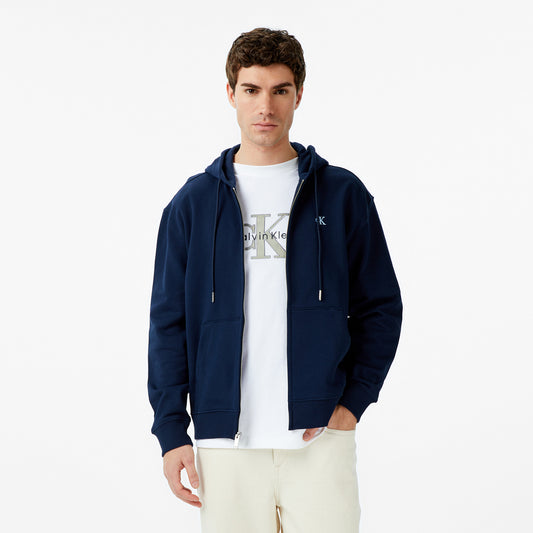 Calvin Klein Terry Monogram Erkek Mavi Hoodie
