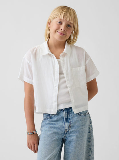 Beyaz Sheer Relaxed Crop Bluz
