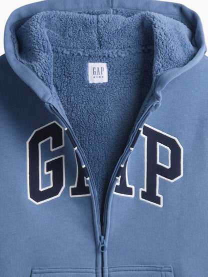 Koyu Yeşil Sherpa Astarlı Logo Fermuarlı Sweatshirt