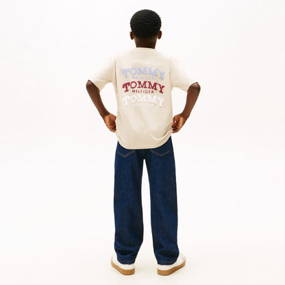 Tommy Hilfiger Washed Faded Graphic Çocuk Bej T-shirt