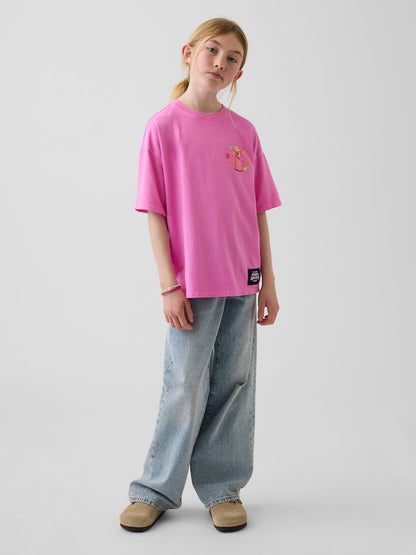 Pembe Süper Mario Relaxed Grafik Baskılı T-shirt