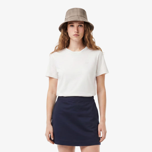 Lacoste Loose Fit V Yaka Kadın Krem T-shirt