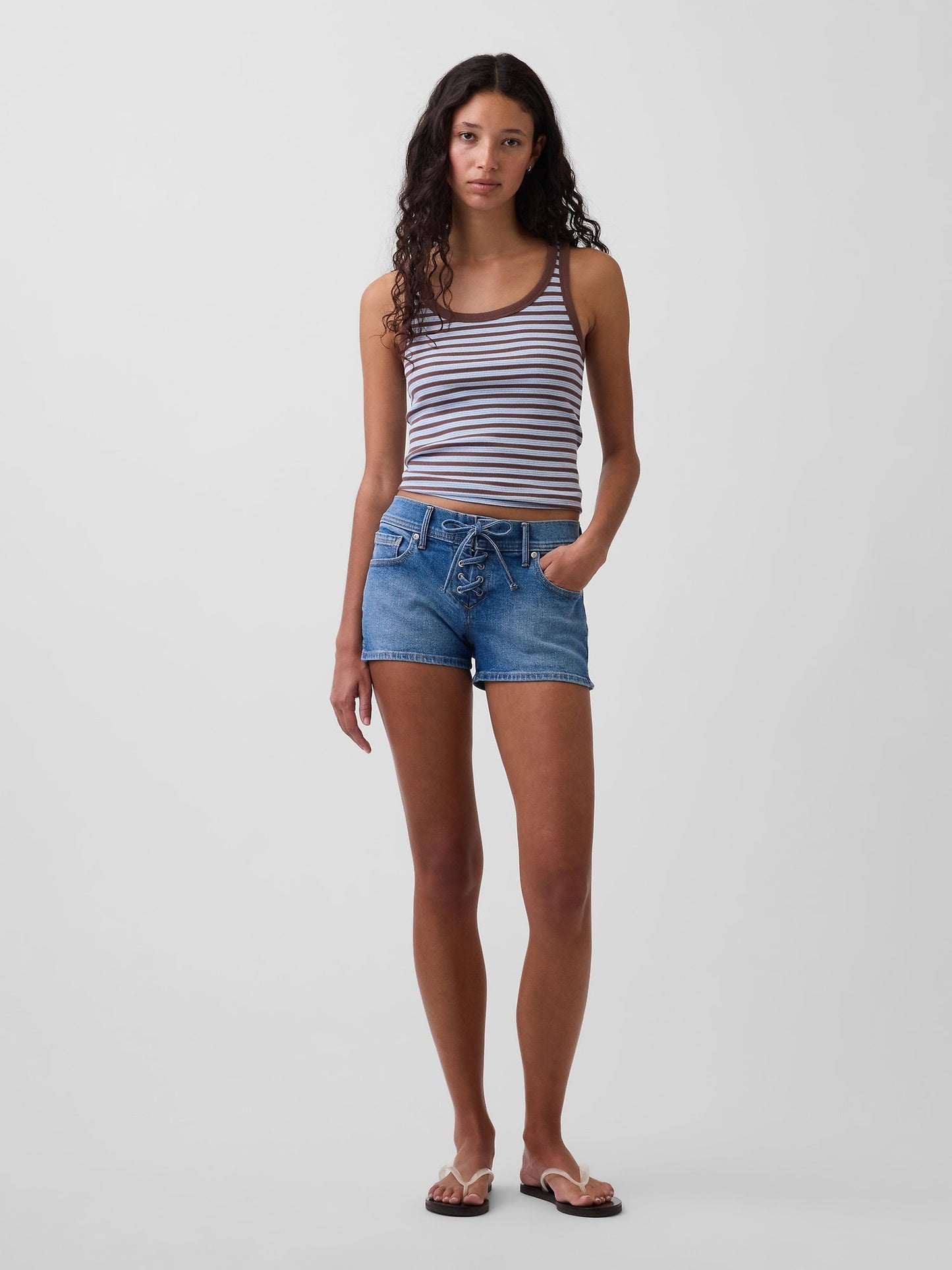 Mavi 3 Low Rise Lace-up Denim Şort