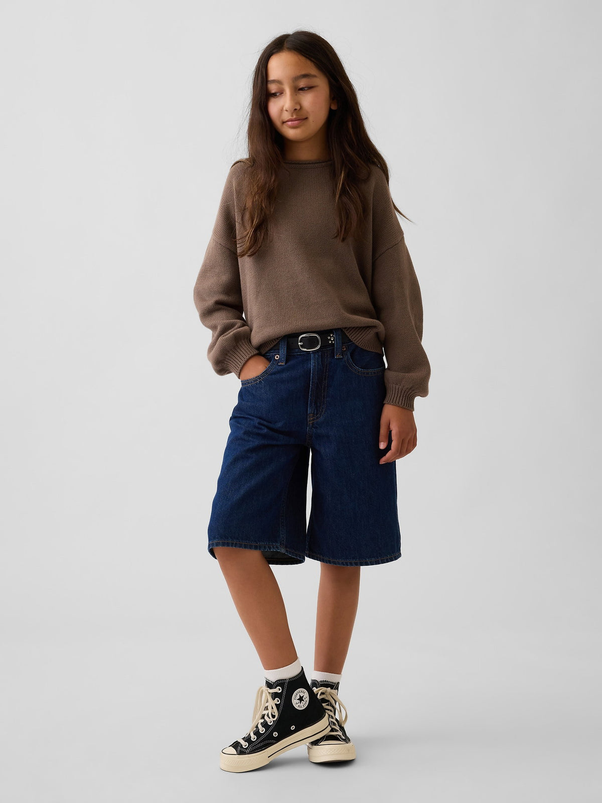 Kahverengi %100 Pamuk Oversized Rollneck Kazak