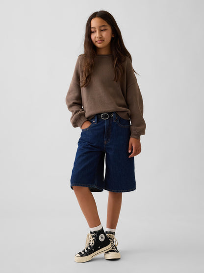 Kahverengi %100 Pamuk Oversized Rollneck Kazak