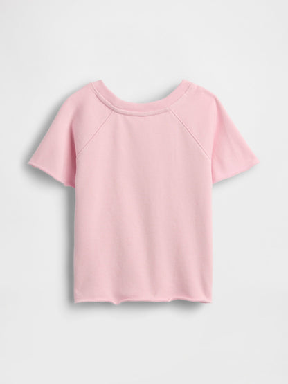 Açık Pembe Fransız Havlu Kumaş Kısa Kol Sweatshirt
