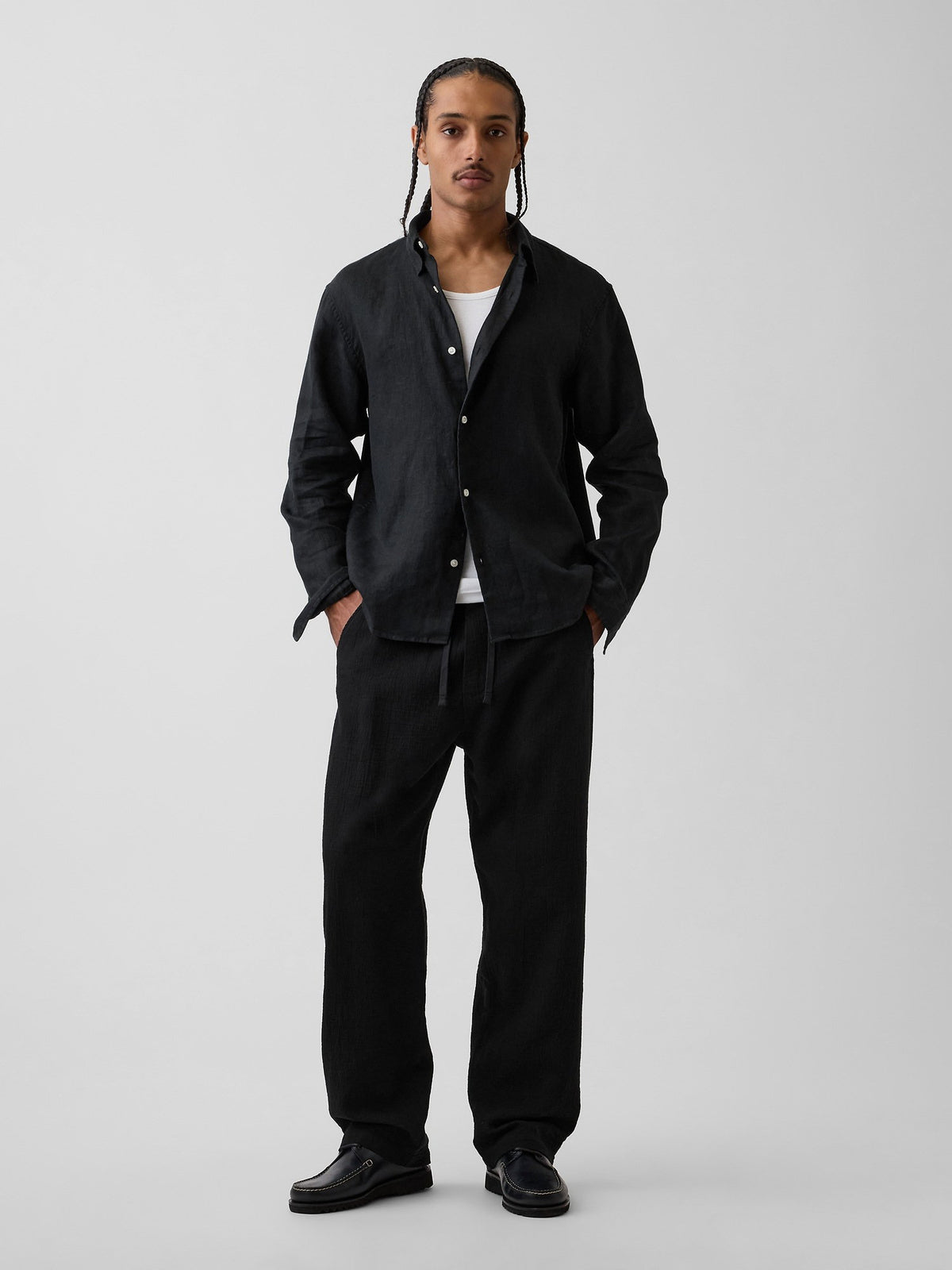 Siyah Easy Baggy Gauze Pantolon