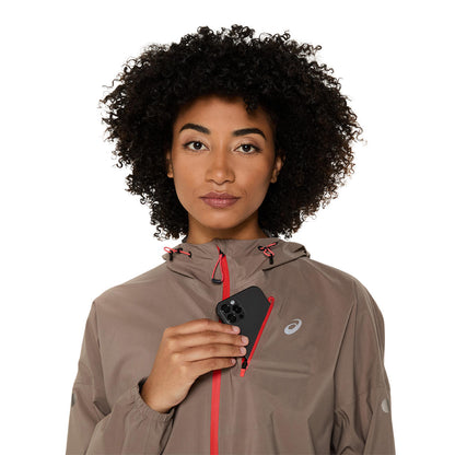 Asics Fujitrail Elite Waterproof kadın Kahverengi Koşu Ceketi