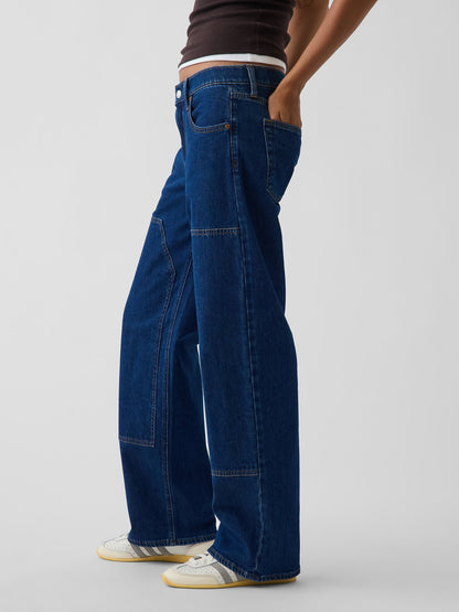 Koyu Mavi Low Rise Double-knee '90s Jean Pantolon