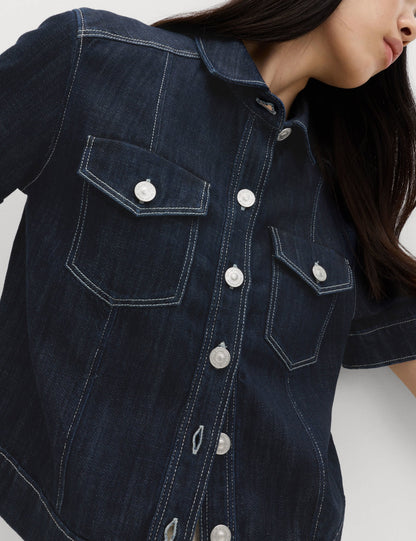 Pamuk Karışımlı Denim Utility Kısa Kollu Gömlek