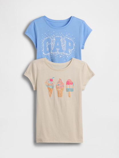 Bej Grafik Baskılı T-shirt (2’li)
