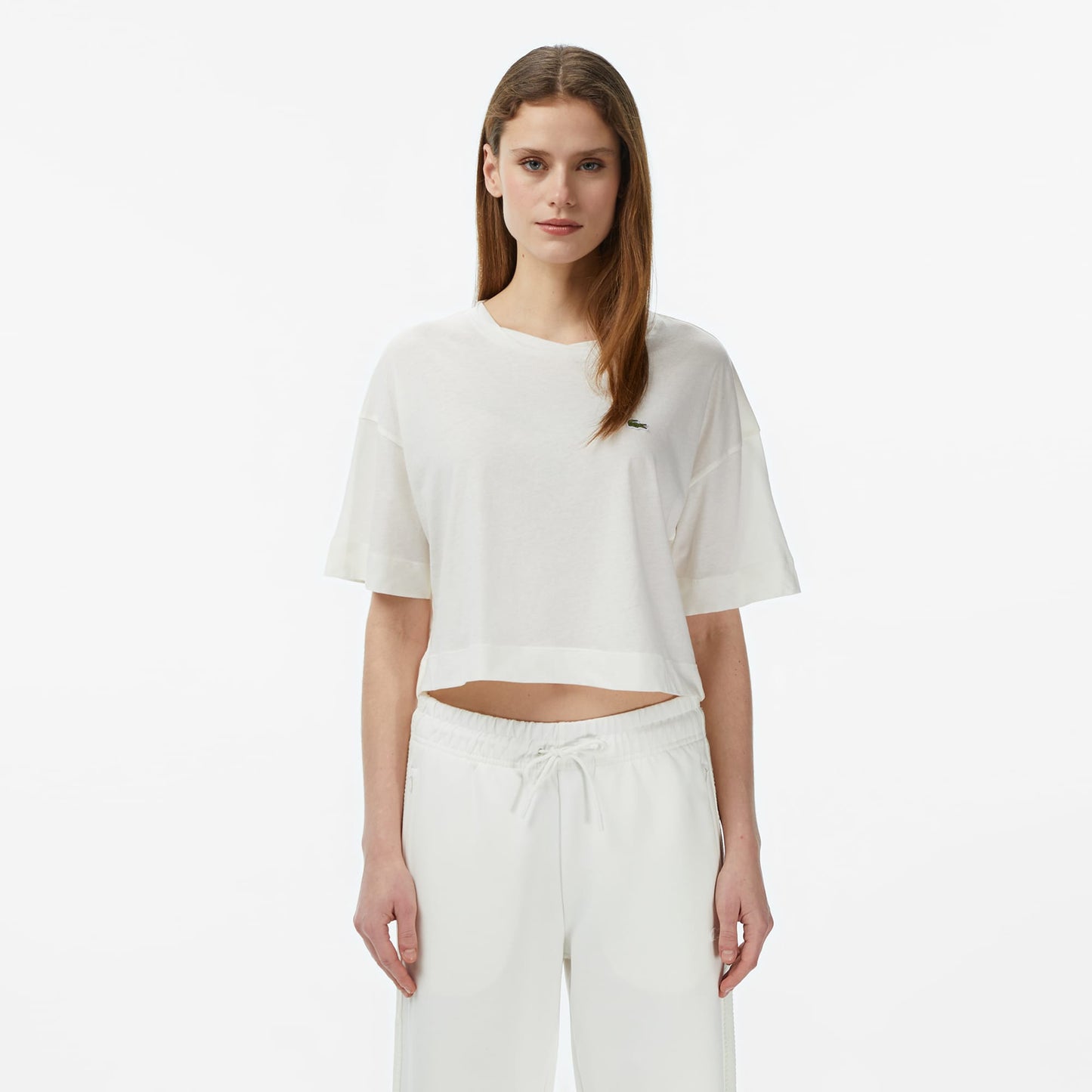 Lacoste Kadın Bisiklet Yaka Krem T-shirt