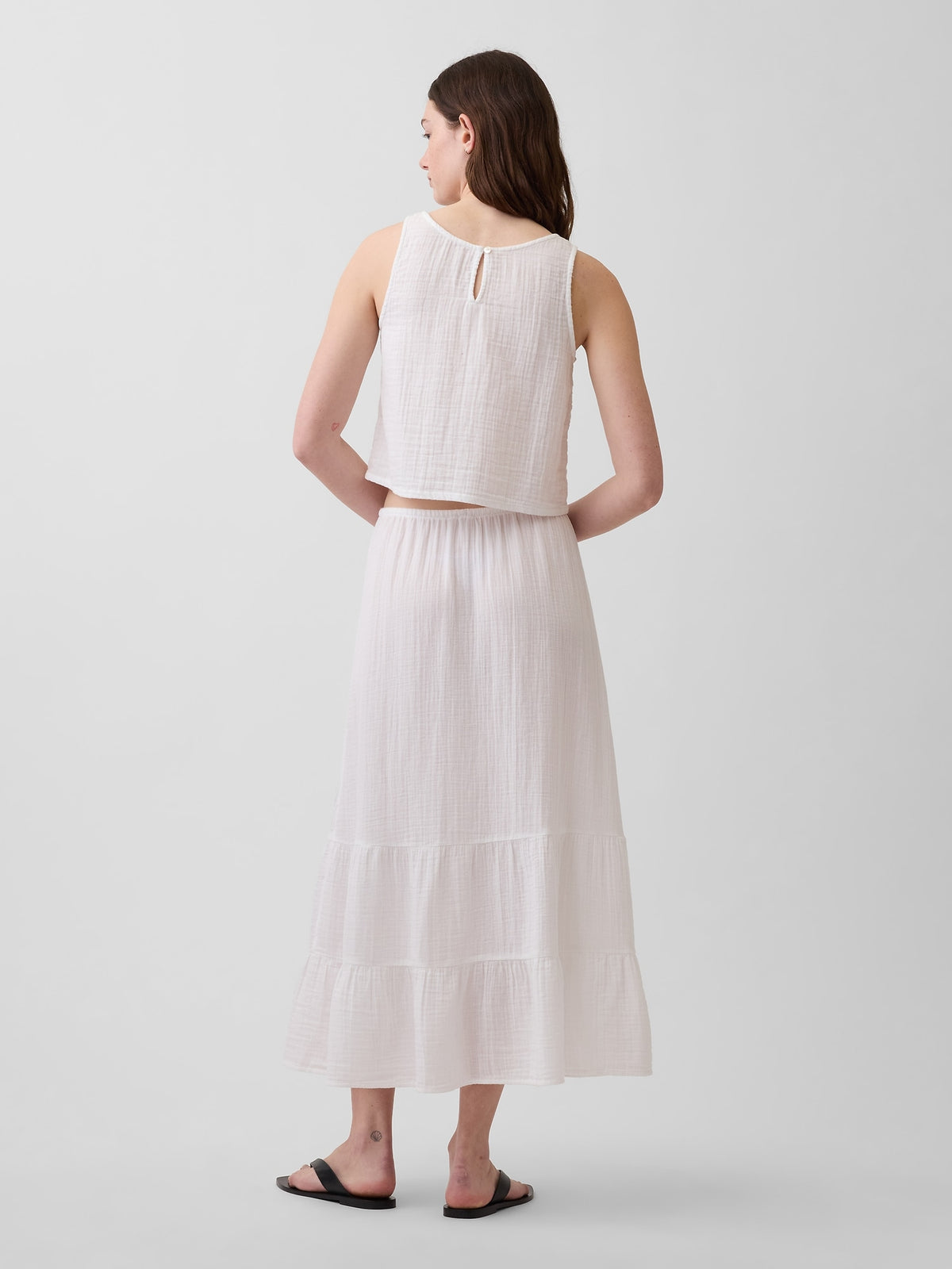 Beyaz Pamuk Gauze Tiered Easy Maxi Etek