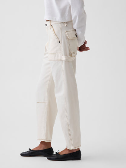 Krem Mid Rise Barrel Utility Ankle Pantolon