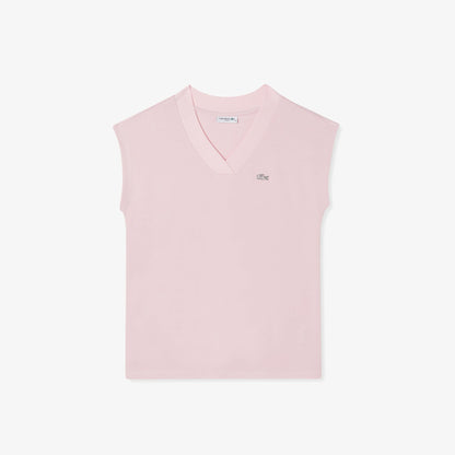 Lacoste Kadın Slim Fit V Yaka Açık Pembe T-shirt