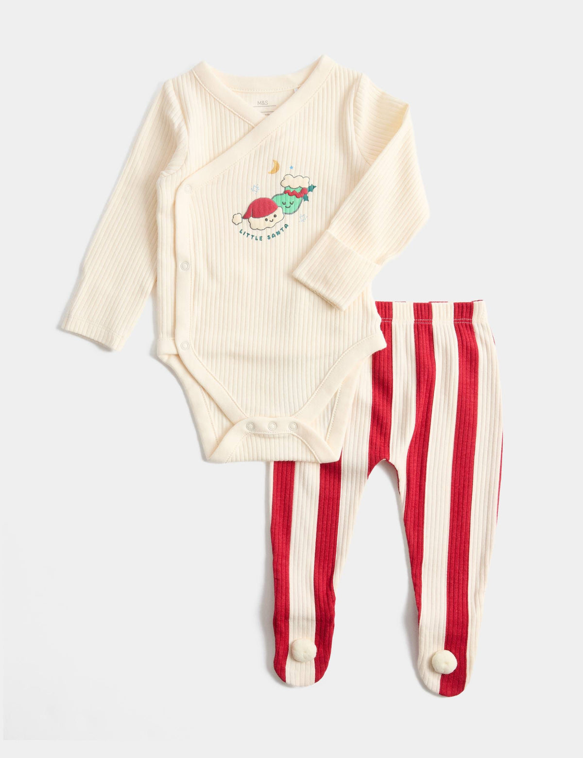 2'li Pamuk Karışımlı Little Santa Baskılı Takım